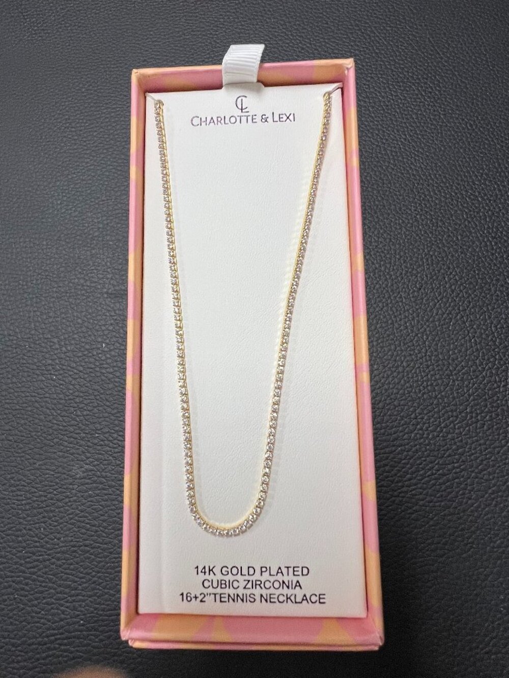 14K Gold Plated Cubic Zirconia Tennis Necklace 16+2" NEW